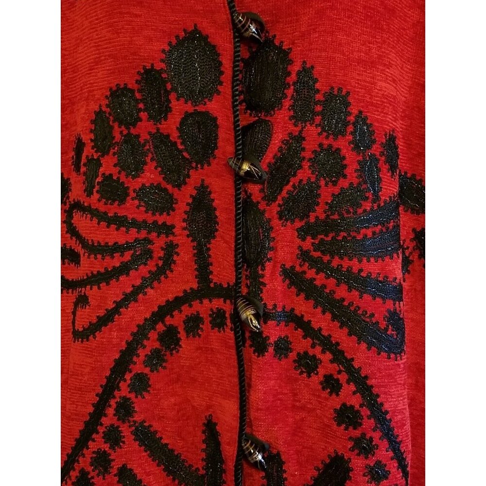 Allure Vintage Embellished Button Cardigan Womens 1X Red Velour Barrel Buttons - Picture 10 of 16